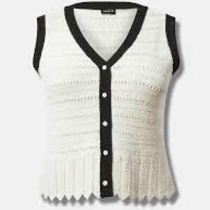 NWT- Torrid Contrast Trim Pointelle Sweater Tank Top in Whisper White